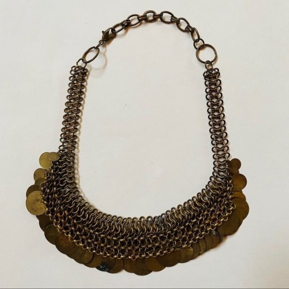 Vintage Brass Necklace Gypsy Costume Adjustable Jewelry Chain Mail Necklace - Picture 8 of 12